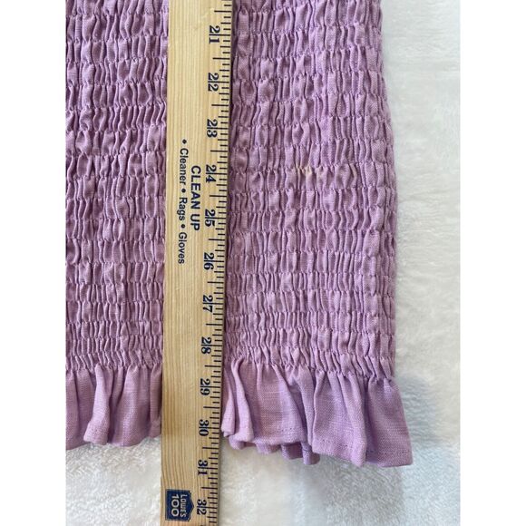 Faithfull The Brand Annibelis Mini Dress Sz M Purple Linen Smocked Puff Sleeve - Picture 9 of 16